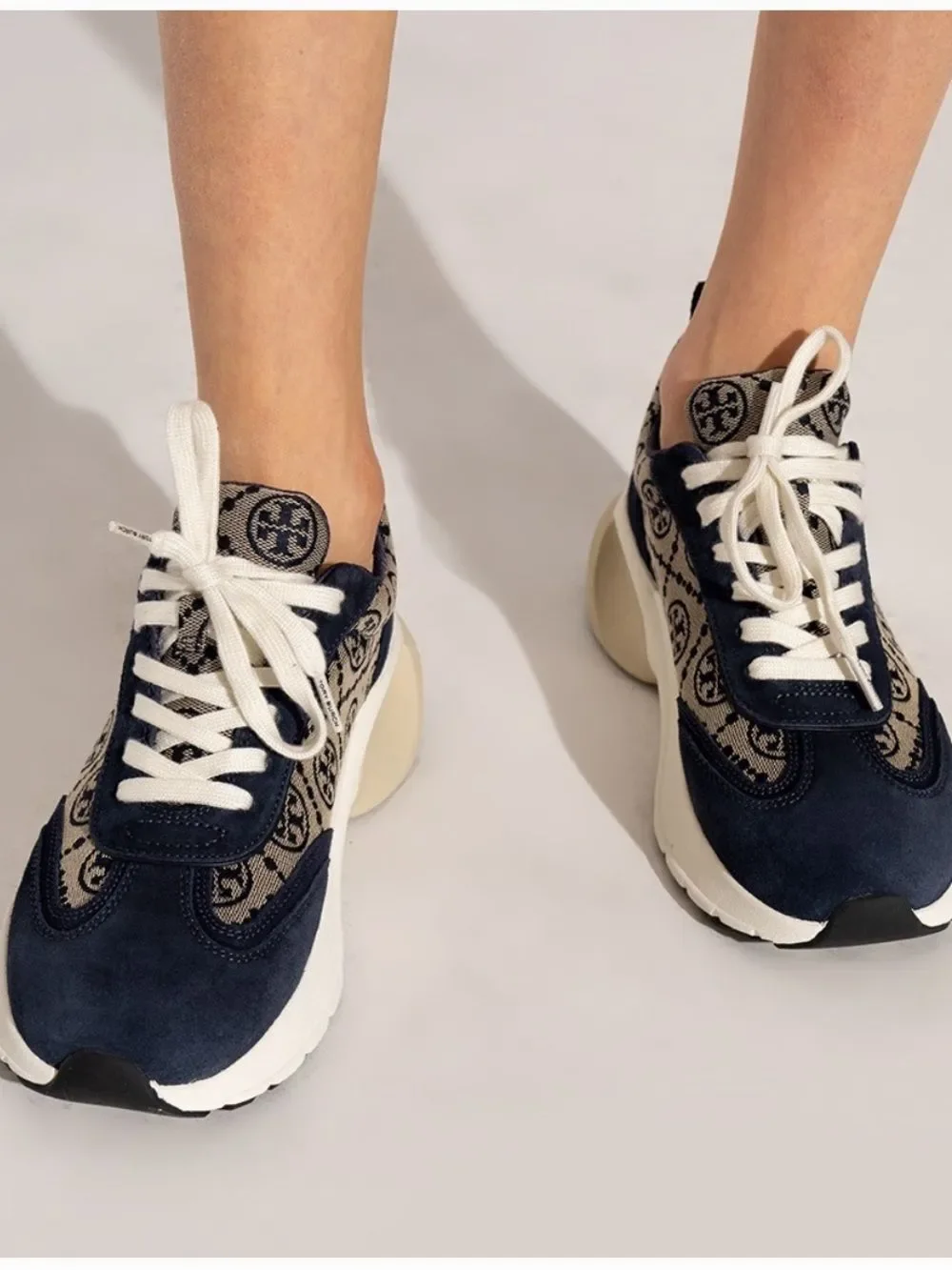Tory Burch T Monogram Good Luck Trainer Sneakers Navy Size 9